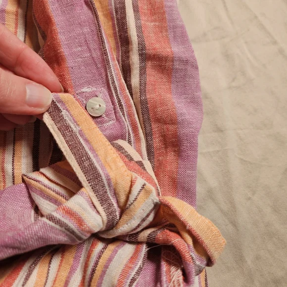 Naturals D&Co. Women's LP Linen Blend Striped Button-Down Multi-Color Top - Picture 5 of 10